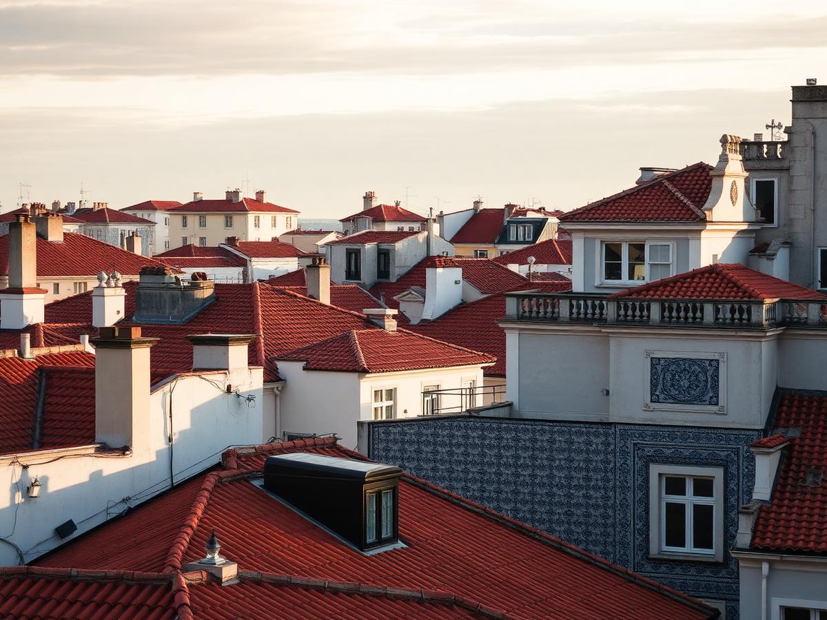 Terracotta rooftops and azulejo facades in Lisbon